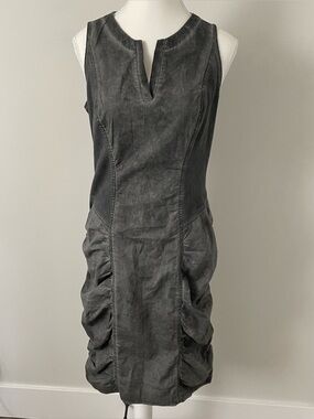 XCVI Ruched Tank Dress Grey Dyed Lagenlook Cotton Blend Size Medium